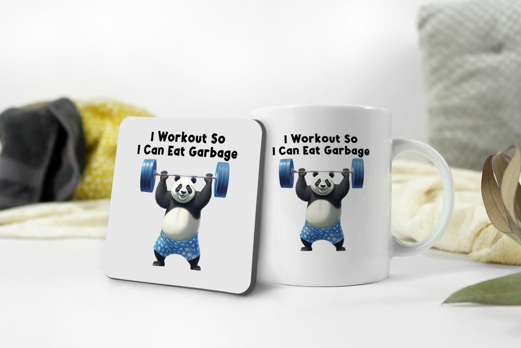 I Workout So I Can Eat Garbage" Funny Raccoon Mug – Gym Humor Coffee Cup | Fitness Gift
