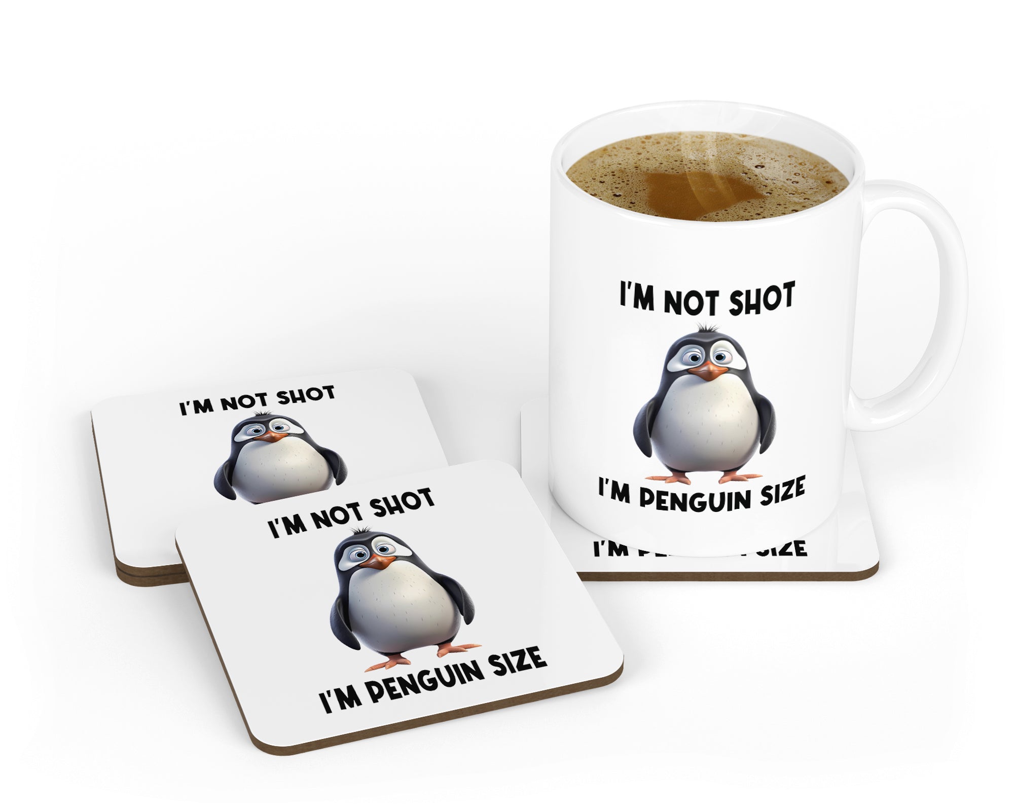 I Am Not Short, I Am Penguin Size - Funny Penguin Mug & Coaster Set | Cute Short People Gift