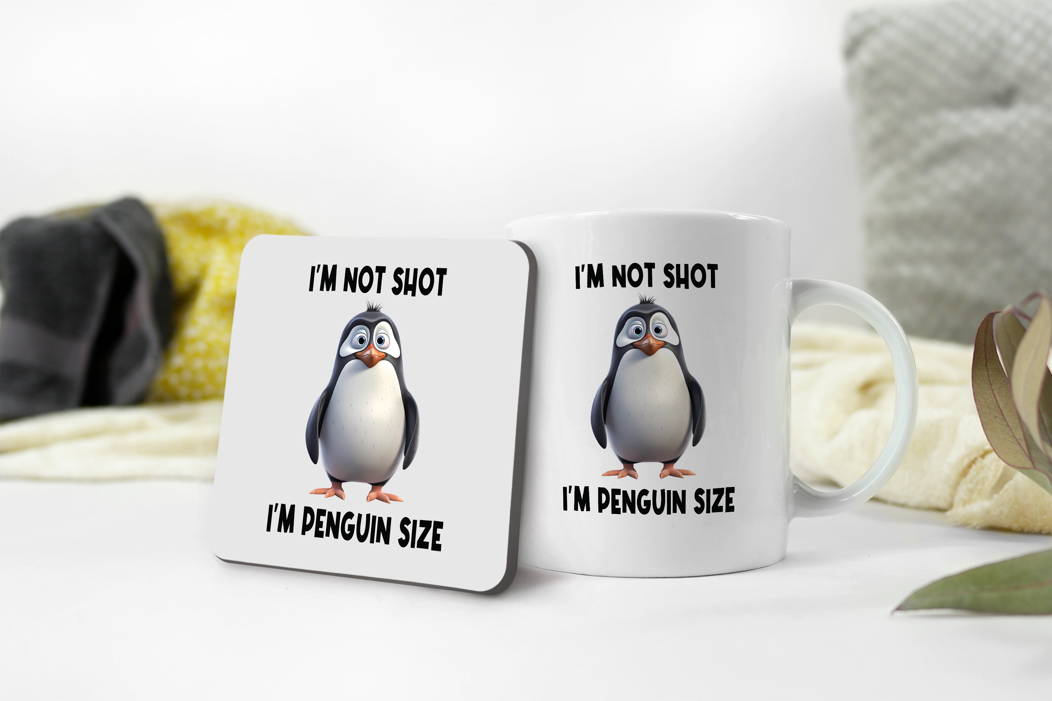 I Am Not Short, I Am Penguin Size - Funny Penguin Mug & Coaster Set | Cute Short People Gift