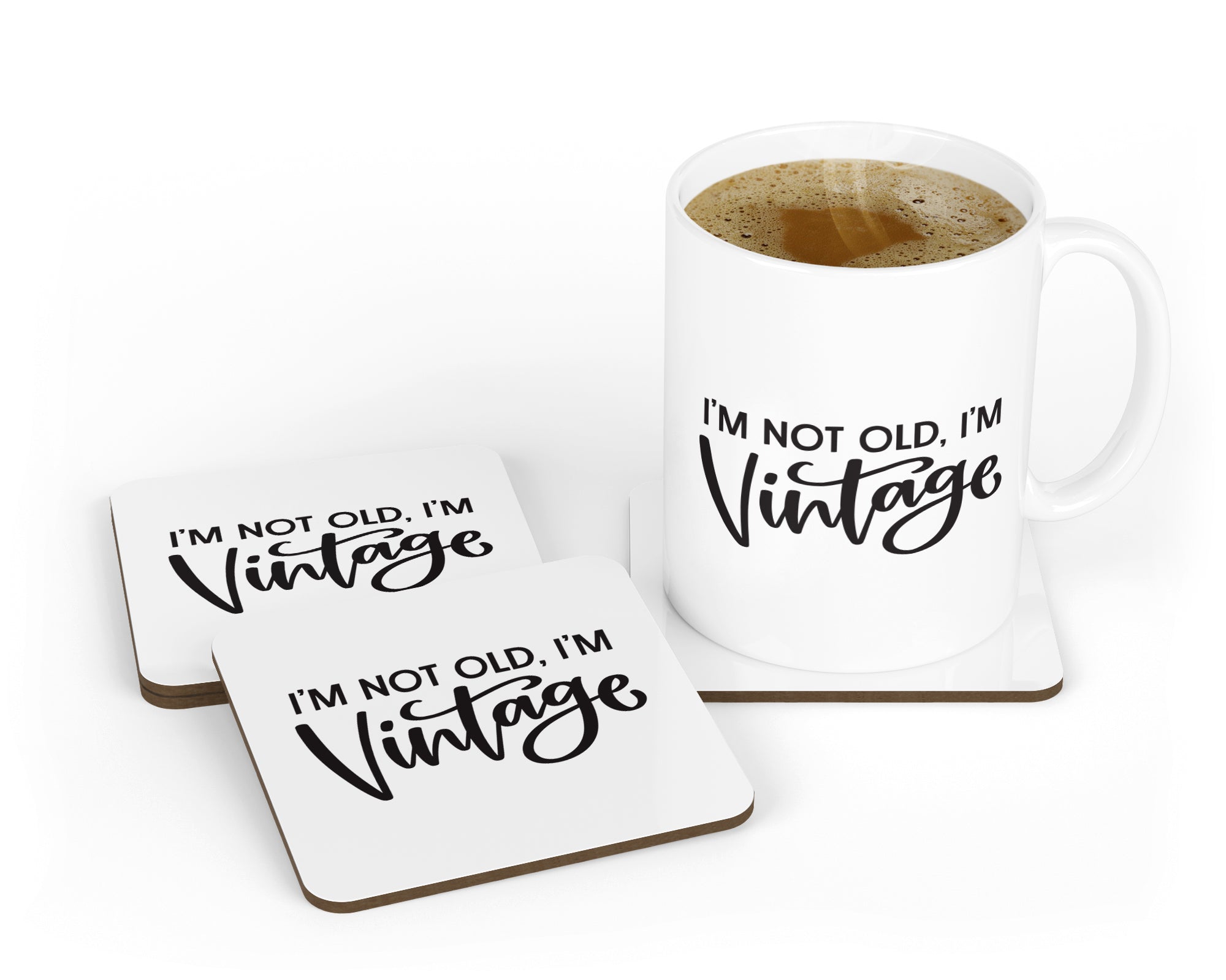 I'm Not Old, I'm Vintage - Funny Vintage Mug & Coaster Set | Humorous Retirement or Birthday Gift