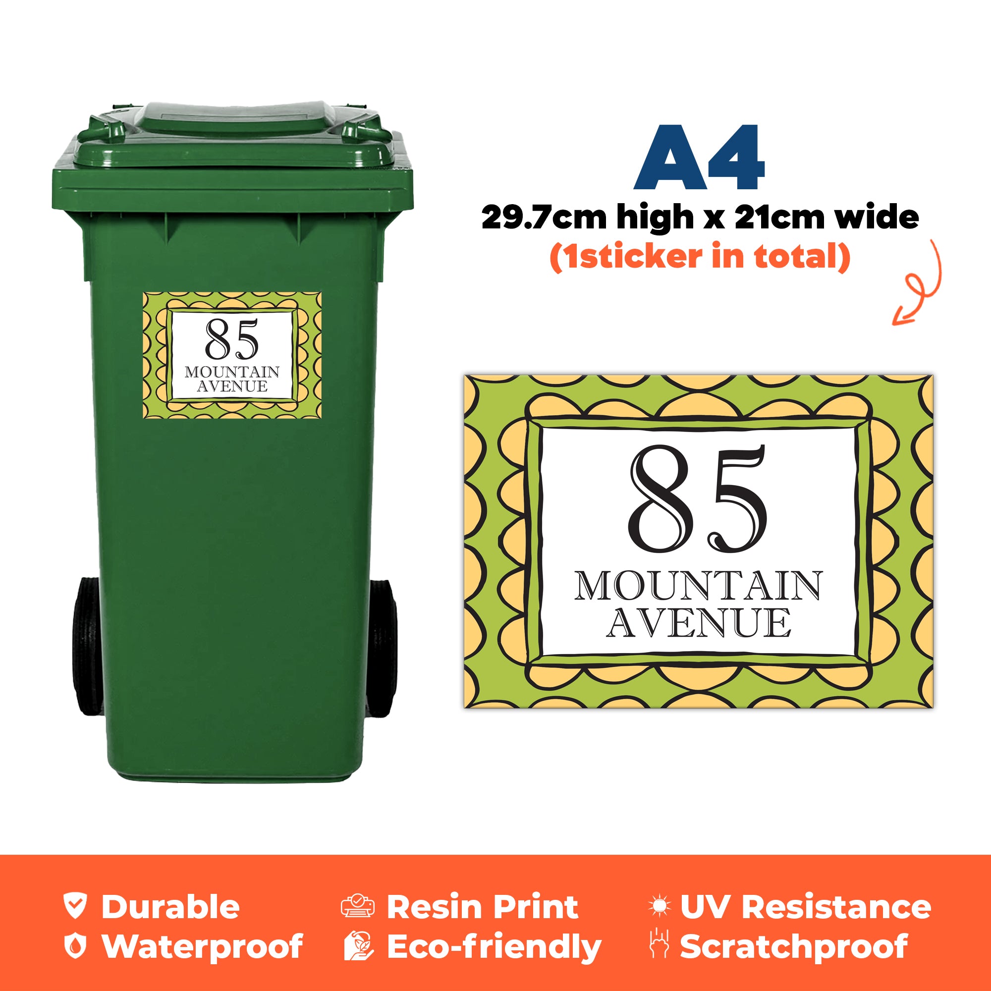 Custom Wheelie Bin Address Decal - Personalised House Number & Street Name Sticker | Waterproof Vinyl Bin Label