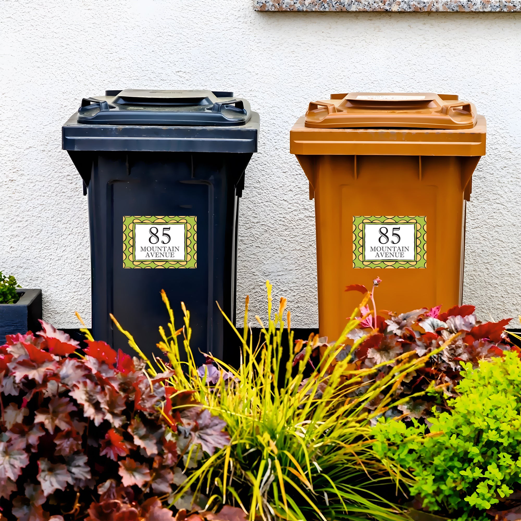 Custom Wheelie Bin Address Decal - Personalised House Number & Street Name Sticker | Waterproof Vinyl Bin Label
