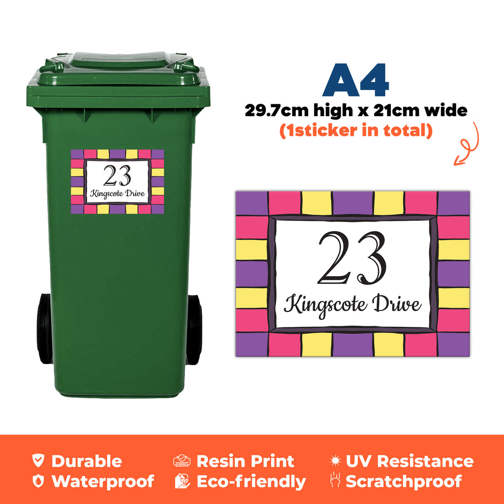 A4 Personalised Wheelie Bin Name Sticker - Custom Name & House Number Vinyl Decal | Large Waterproof Bin Label