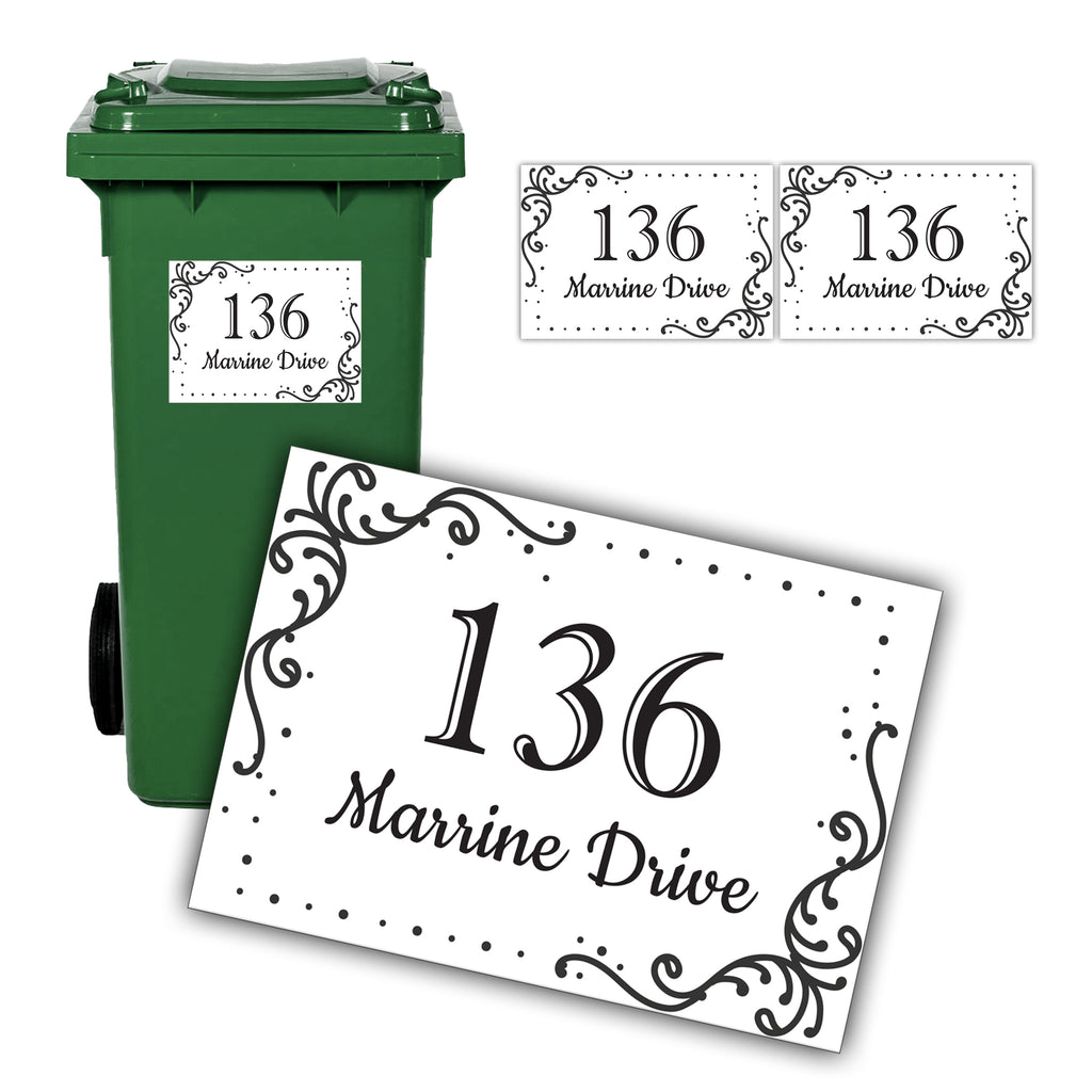 A4 Personalised Wheelie Bin Sticker - Custom House Number & Street Name Label | Large Weatherproof Vinyl Decal