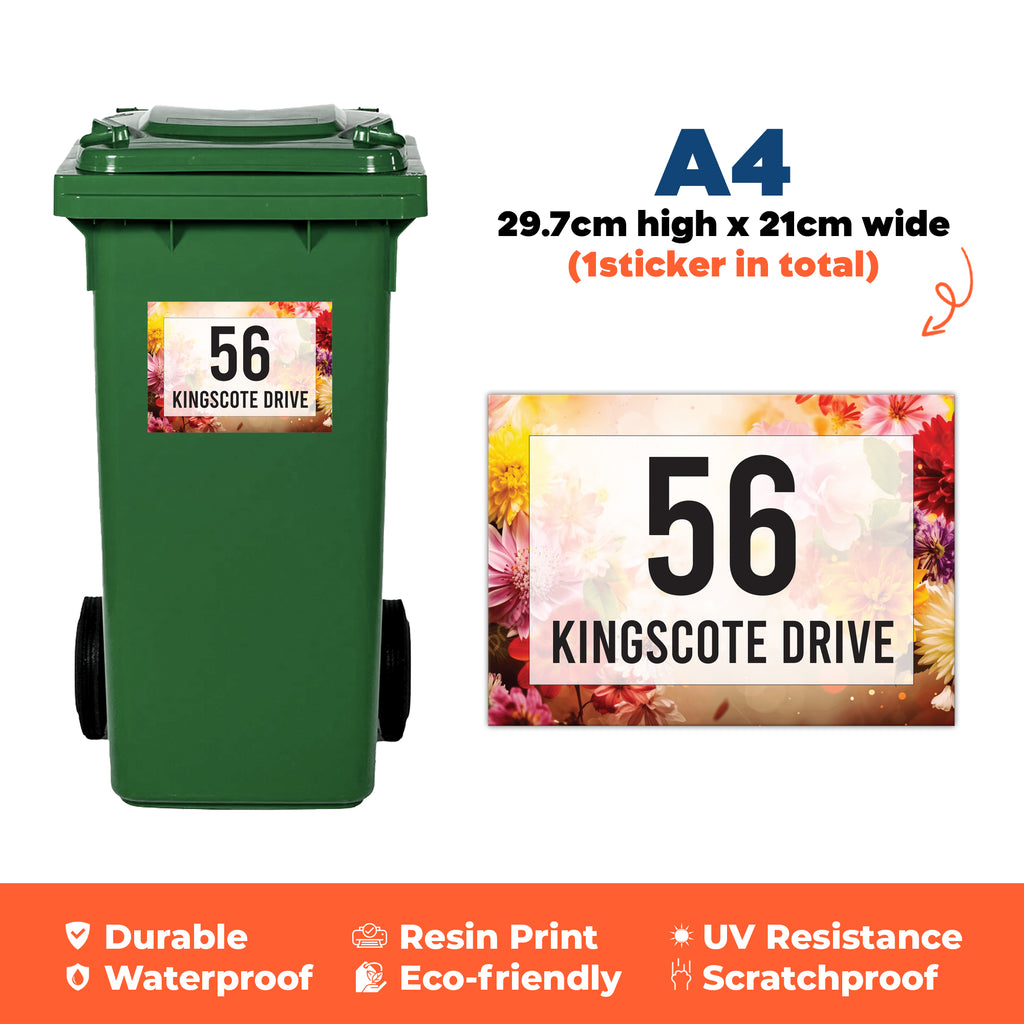 A4 Personalised Wheelie Bin Sticker - Custom House Number & Street Name Vinyl Decal | Large Weatherproof Address Label