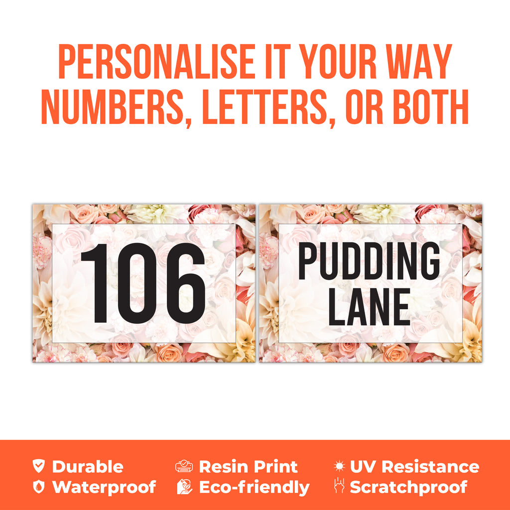 A4 Personalised Floral Wheelie Bin Sticker - Custom House Number & Name Label | Large Pretty Weatherproof Vinyl Decal