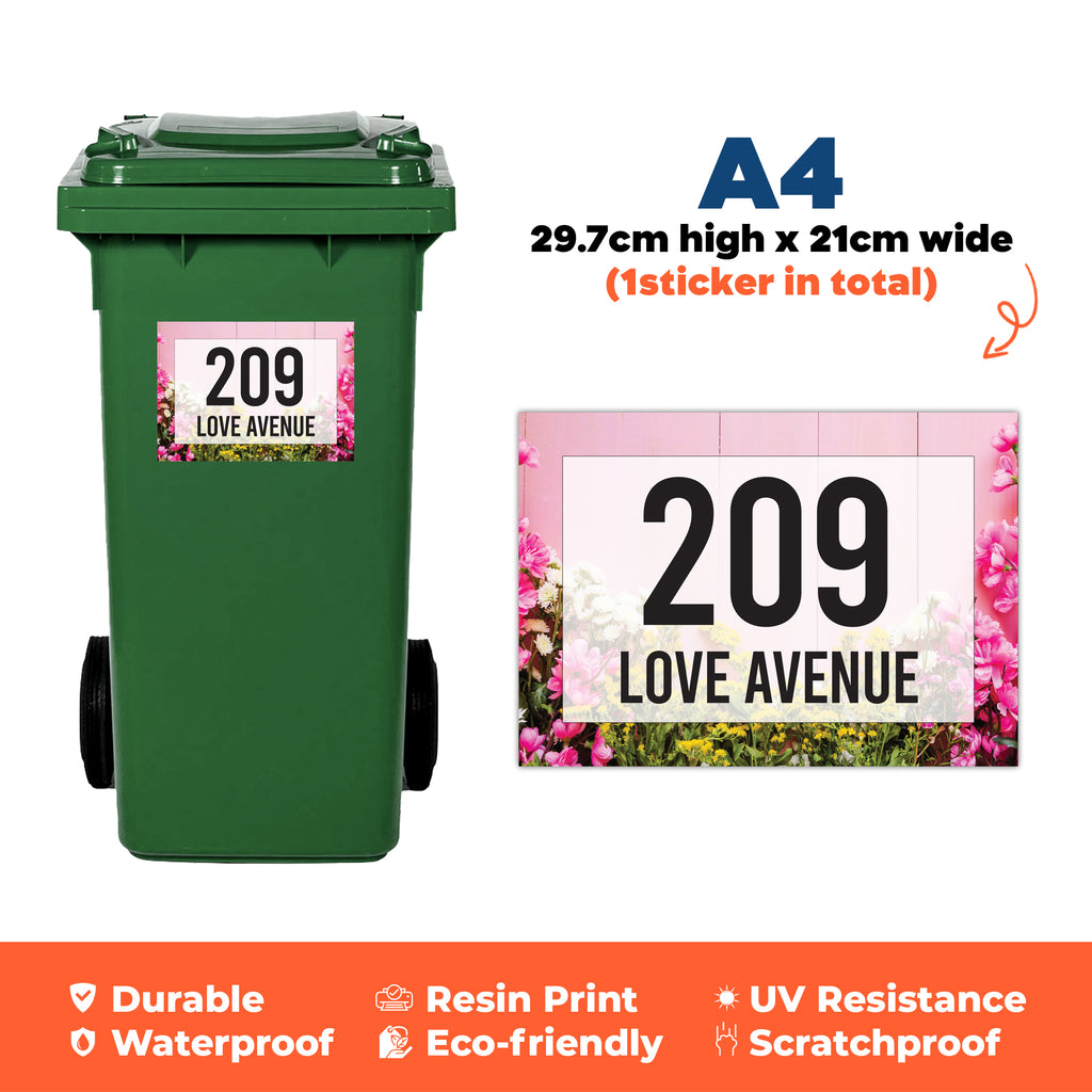 A4 Custom Wheelie Bin Sticker - Personalised House Number & Street Name Label | Large Weatherproof Vinyl Decal