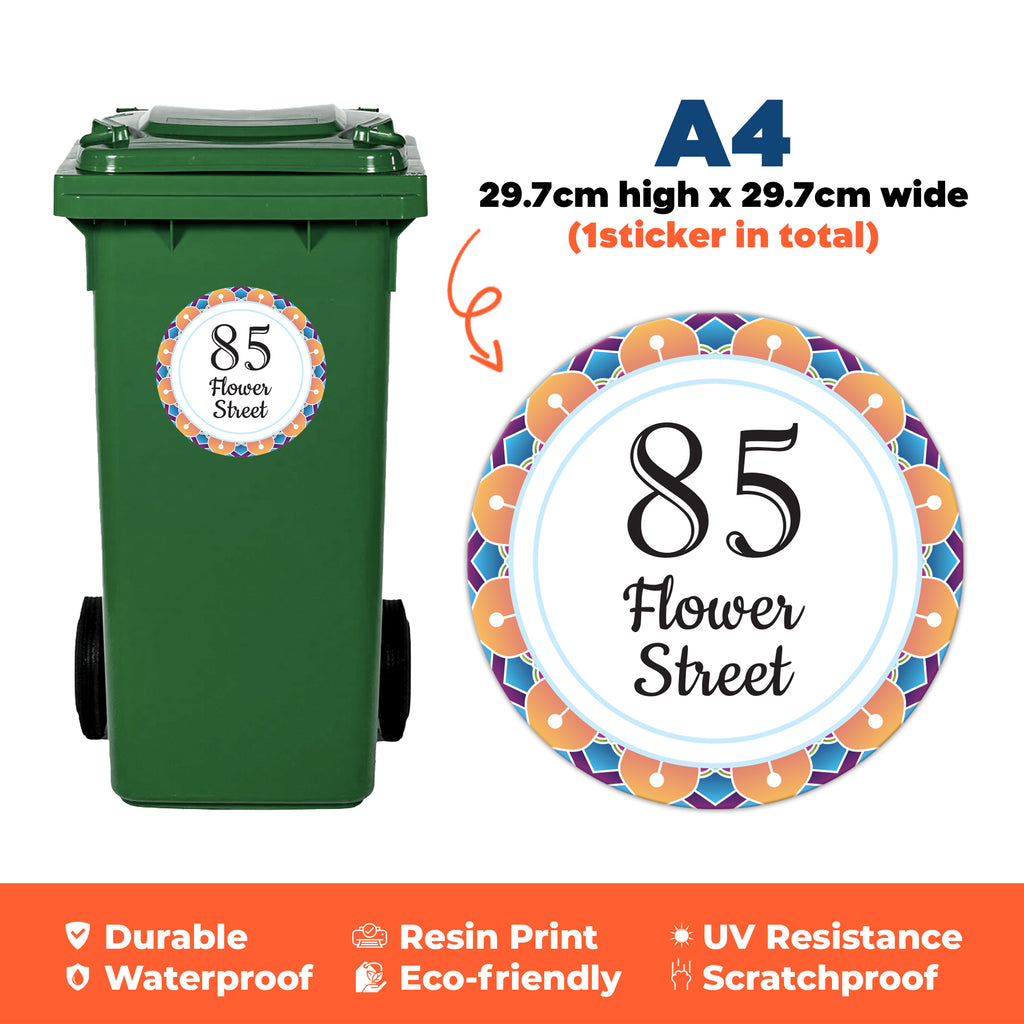 A4 Custom Wheelie Bin Sticker - Personalised House Number & Name Label | Large Weatherproof Vinyl Decal