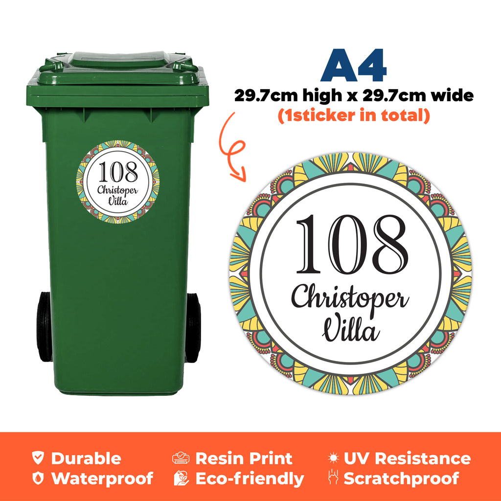 A4 Personalised Recycling Bin Sticker - Custom House Number & Name Label | Large Weatherproof Vinyl Decal